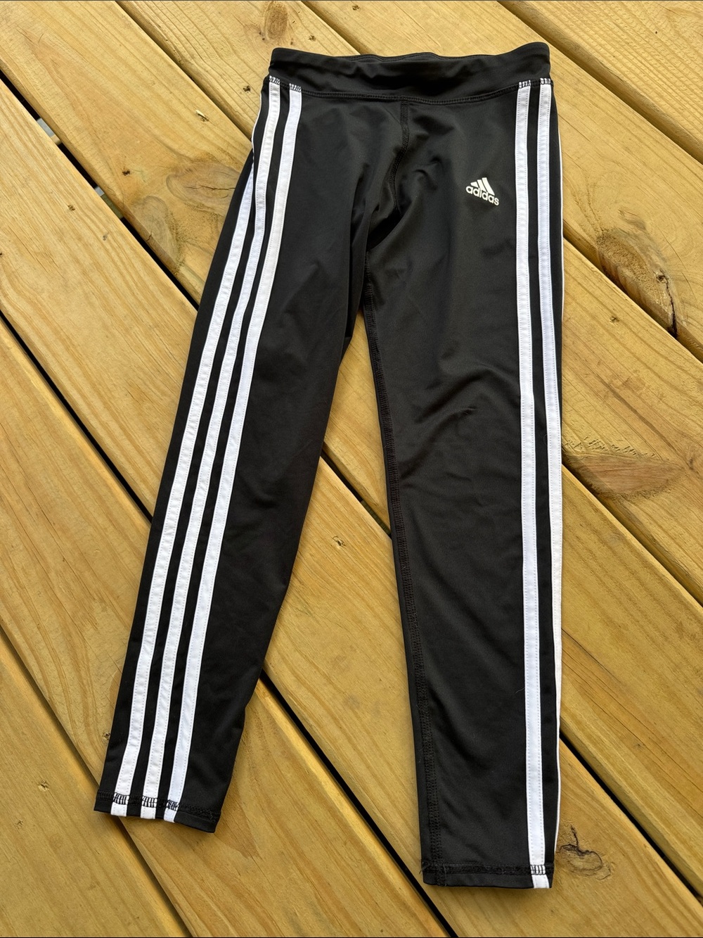 adidas Kids Black Leggings with White Three-Stripes Size Small